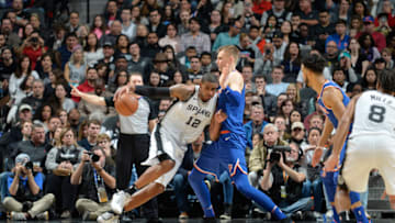 SAN ANTONIO, TX - DECEMBER 28: LaMarcus Aldridge #12 of the San Antonio Spurs handles the ball against the New York Knicks on December 28, 2017 at the AT&T Center in San Antonio, Texas. Copyright 2017 NBAE (Photos by Mark Sobhani/NBAE via Getty Images)