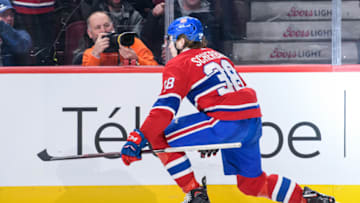MONTREAL, QC - MARCH 13: Montreal Canadiens right wing Nikita Scherbak (38) celebrates after scoring during the third period of the NHL game between the Dallas Stars and the Montreal Canadiens on March 13, 2018, at the Bell Centre in Montreal, QC (Photo by Vincent Ethier/Icon Sportswire via Getty Images)