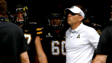 BOONE, NC - SEPTEMBER 23: Head coach Scott Satterfield of the Appalachian State Mountaineers waits in the tunnel before the start of an NCAA football game against the Wake Forest Demon Deacons on September 23, 2017 at Kidd Brewer Stadium in Boone, North Carolina. (Photo by Brian Blanco/Getty Images)
