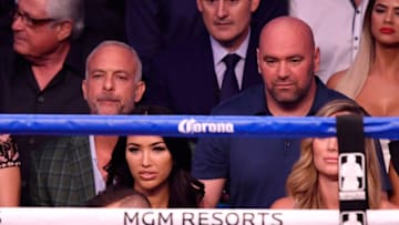 LAS VEGAS, NV - AUGUST 26: (R-L) Current UFC CEO Dana White and former UFC CEO Lorenzo Fertitta attend the super welterweight boxing match between Floyd Mayweather Jr. and Conor McGregor on August 26, 2017 at T-Mobile Arena in Las Vegas, Nevada. (Photo by Jeff Bottari/Zuffa LLC/Zuffa LLC via Getty Images )