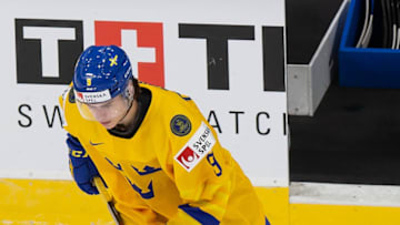 EDMONTON, AB - DECEMBER 30: Albert Johansson #9 of Sweden during the 2021 IIHF World Junior Championship match between Russia and Sweden at Rogers Place on December 30, 2020 in Edmonton, Canada. (Photo by Codie McLachlan/Getty Images)