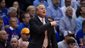 LAWRENCE, KANSAS - JANUARY 25: Head coach Rick Barnes of the Tennessee Volunteers directs players against the Kansas Jayhawks at Allen Fieldhouse on January 25, 2020 in Lawrence, Kansas. (Photo by Ed Zurga/Getty Images)
