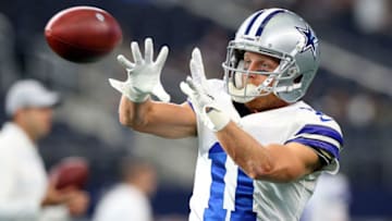 ARLINGTON, TX - AUGUST 26: Cole Beasley #11 of the Dallas Cowboys catches a pass in warmups before the preseason football game against the Arizona Cardinals at AT&T Stadium on August 26, 2018 in Arlington, Texas. (Photo by Richard Rodriguez/Getty Images)