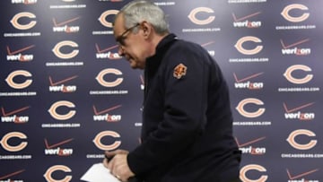 Dec 29, 2014; Lake Forest, IL, USA; Chicago Bears general manager Phil Emery leaves the podium after making a brief statement after his services with the team were terminated at Halas Hall. The Bears also dismissed head coach Marc Trestman (not pictured). Mandatory Credit: David Banks-USA TODAY Sports