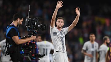 BARCELONA, SPAIN - OCTOBER 24: Milan Skriniar of FC Internazionale greets at the end of the Group B match of the UEFA Champions League between FC Barcelona and FC Internazionale at Camp Nou on October 24, 2018 in Barcelona, Spain. (Photo by Claudio Villa - Inter/Inter via Getty Images)