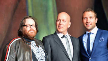 CENTURY CITY, CA - JANUARY 31: Director John Moore, actor Bruce Willis and actor Jai Courtney attend the dedication and unveiling of a new soundstage mural celebrating 25 years of "Die Hard" at Fox Studio Lot on January 31, 2013 in Century City, California. (Photo by Alberto E. Rodriguez/Getty Images)