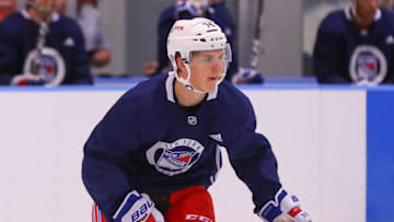 NEW YORK, NY - JUNE 29: New York Rangers Right Wing Vitali Kravtsov (74) skates during the New York Rangers Prospect Development Camp on June 29, 2018 at the MSG Training Center in New York, NY. (Photo by Rich Graessle/Icon Sportswire via Getty Images)