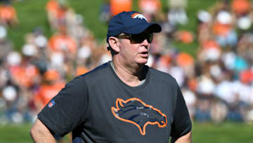 Jul 27, 2017; Englewood, CO, USA; Denver Broncos quarterbacks coach Bill Musgrave looks on during training camp at the UCHealth Training Center. Mandatory Credit: Ron Chenoy-USA TODAY Sports