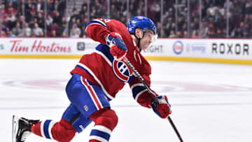 MONTREAL, QC - NOVEMBER 01: Max Domi #13 of the Montreal Canadiens takes a shot against the Washington Capitals during the NHL game at the Bell Centre on November 1, 2018 in Montreal, Quebec, Canada. The Montreal Canadiens defeated the Washington Capitals 6-4. (Photo by Minas Panagiotakis/Getty Images)