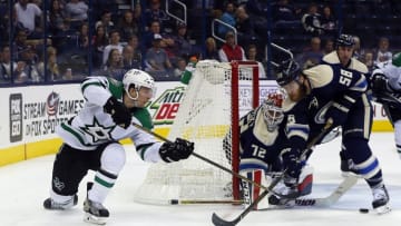 Nov 1, 2016; Columbus, OH, USA; Dallas Stars left wing Antoine Roussel (21) shoots against the Columbus Blue Jackets during the third period at Nationwide Arena. Columbus defeated Dallas 3-2 in overtime. Mandatory Credit: Russell LaBounty-USA TODAY Sports
