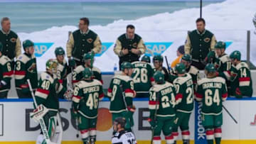 Feb 21, 2016; Minneapolis, MN, USA; Minnesota Wild head Coach interim head coach John Torchetti instructs his team in the second period against the Chicago Blackhawks during a Stadium Series hockey game at TCF Bank Stadium. Mandatory Credit: Brad Rempel-USA TODAY Sports