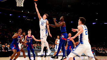 NEW YORK, NEW YORK - NOVEMBER 05: Alex O'Connell #15 of the Duke Blue Devils goes in for a layup during the first half of their game against the Kansas Jayhawks at Madison Square Garden on November 05, 2019 in New York City. (Photo by Emilee Chinn/Getty Images)