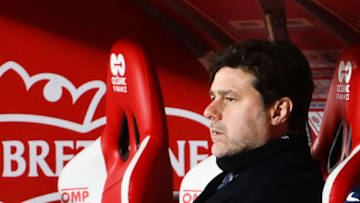 Paris Saint-Germain's Argentinian head coach Mauricio Pochettino reacts during the French L1 football match between Brest and Paris Saint-Germain at the Stade Francis-Le Ble stadium, in Brest, western France, on May 23, 2021. (Photo by FRANCK FIFE / AFP) (Photo by FRANCK FIFE/AFP via Getty Images)