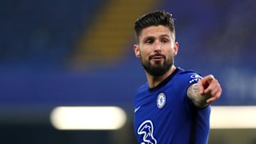 LONDON, ENGLAND - JANUARY 27: Olivier Giroud of Chelsea FC gestures during the Premier League match between Chelsea and Wolverhampton Wanderers at Stamford Bridge on January 27, 2021 in London, England. Sporting stadiums around the UK remain under strict restrictions due to the Coronavirus Pandemic as Government social distancing laws prohibit fans inside venues resulting in games being played behind closed doors. (Photo by Chloe Knott - Danehouse/Getty Images)