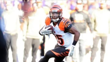 Nov 10, 2013; Baltimore, MD, USA; Cincinnati Bengals running back Giovani Bernard (25) runs with the ball during the game against the Baltimore Ravens at M&T Bank Stadium. Mandatory Credit: Evan Habeeb-USA TODAY Sports