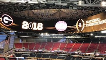 A view of the giant halo scoreboard at the College Football Playoff National Championship Game. Photo by Michael Collins - FanSided