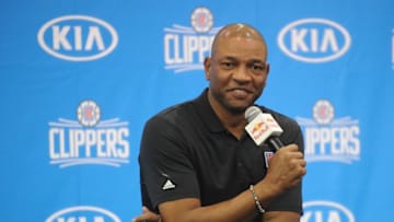 September 26, 2016; Los Angeles, CA, USA; Los Angeles Clippers head coach Doc Rivers speaks during media day at Clipper Training Facility in Playa Vista. Mandatory Credit: Gary A. Vasquez-USA TODAY Sports