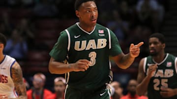 March 13 2015: UAB Blazers forward Chris Cokley (3) during the C-USA Basketball Tournament semifinal between the Louisiana Tech Bulldogs and the UAB Blazers. UAB defeated Louisiana Tech by the score of 72-62 in overtime at the Legacy Arena at the BJCC in Birmingham, Alabama. (Photo by Michael Wade/Icon Sportswire/Corbis via Getty Images)