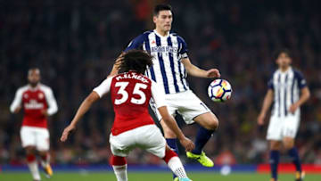 LONDON, ENGLAND - SEPTEMBER 25: Gareth Barry of West Bromwich Albion is faced by Mohamed Elneny of Arsenal during the Premier League match between Arsenal and West Bromwich Albion at Emirates Stadium on September 25, 2017 in London, England. Gareth Barry is making a record 633rd Premier League appearance. (Photo by Michael Steele/Getty Images)