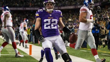 Dec 27, 2015; Minneapolis, MN, USA; Minnesota Vikings safety Harrison Smith (22) against the New York Giants at TCF Bank Stadium. The Vikings defeated the Giants 49-17. Mandatory Credit: Brace Hemmelgarn-USA TODAY Sports