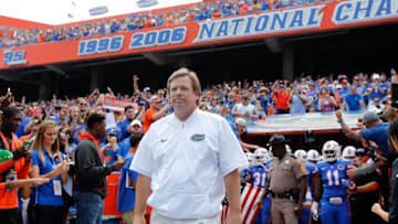 Nov 12, 2016; Gainesville, FL, USA; Florida Gators head coach Jim McElwain walks out of the tunnel before the game against the South Carolina Gamecocks at Ben Hill Griffin Stadium. Mandatory Credit: Kim Klement-USA TODAY Sports