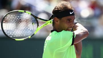 KEY BISCAYNE, FL - MARCH 28: Rafael Nadal of Spain in action in his match against Nicolas Mahut of France at Crandon Park Tennis Center on March 28, 2017 in Key Biscayne, Florida. (Photo by Julian Finney/Getty Images)