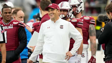 Dec 30, 2021; Charlotte, NC, USA; South Carolina Gamecocks head coach Shane Beamer late during the second half against the North Carolina Tar Heels at Bank of America Stadium. Mandatory Credit: Jim Dedmon-USA TODAY Sports