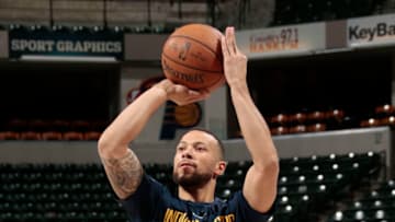 INDIANAPOLIS, IN - FEBRUARY 23: Trey McKinney-Jones #10 of the Indiana Pacers shoots the ball before the game against the Atlanta Hawks on February 23, 2018 at Bankers Life Fieldhouse in Indianapolis, Indiana. NOTE TO USER: User expressly acknowledges and agrees that, by downloading and or using this Photograph, user is consenting to the terms and conditions of the Getty Images License Agreement. Mandatory Copyright Notice: Copyright 2018 NBAE (Photo by Ron Hoskins/NBAE via Getty Images)