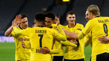 Jadon Sancho of Borussia Dortmund celebrates after scoring (Photo by Alex Gottschalk/DeFodi Images via Getty Images)