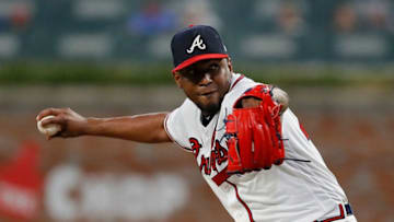 ATLANTA, GEORGIA - SEPTEMBER 18: Julio Teheran #49 of the Atlanta Braves pitches in the third inning against the Philadelphia Phillies at SunTrust Park on September 18, 2019 in Atlanta, Georgia. (Photo by Kevin C. Cox/Getty Images)