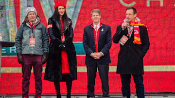 KANSAS CITY, MO - FEBRUARY 05: Kansas City Chiefs General Manager Brett Veach (R) addresses fans during the Kansas City Chiefs Victory Parade on February 5, 2020 in Kansas City, Missouri. (Photo by Kyle Rivas/Getty Images)