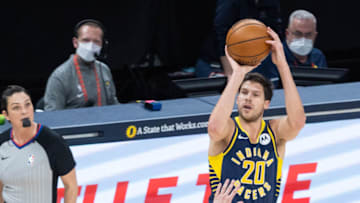 Indiana Pacers wing/forward Doug McDermott shoots the ball. (Photo by Trevor Ruszkowski-USA TODAY Sports)