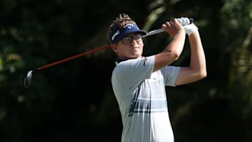 RIO GRANDE, PUERTO RICO - FEBRUARY 26: Dylan Meyer plays his shot from the fourth tee during the second round of the Puerto Rico Open at Grand Reserve Country Club on February 26, 2021 in Rio Grande, Puerto Rico. (Photo by Andy Lyons/Getty Images)
