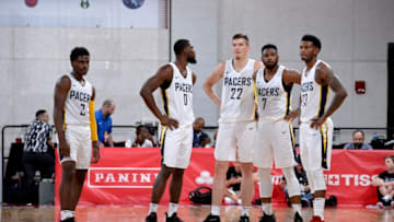 LAS VEGAS, NV - JULY 6: The Indiana Pacers look on during the game against the Houston Rockets during the 2018 Las Vegas Summer League on July 6, 2018 at the Cox Pavilion in Las Vegas, Nevada. NOTE TO USER: User expressly acknowledges and agrees that, by downloading and/or using this photograph, user is consenting to the terms and conditions of the Getty Images License Agreement. Mandatory Copyright Notice: Copyright 2018 NBAE (Photo by David Dow/NBAE via Getty Images)