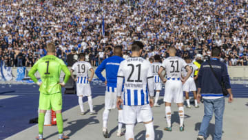 Hertha Berlin players applaud the fans after they were relegated from the Bundesliga. (Photo by Maja Hitij/Getty Images)