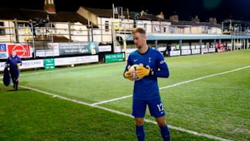 Tottenham Hotspur's English goalkeeper Joe Hart prepares for the start of the English FA Cup third round football match between Marine and Tottenham Hotspur at Rossett Park ground in Crosby, north west England, on January 10, 2021. (Photo by CLIVE BRUNSKILL/POOL/AFP via Getty Images)