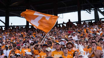 Oct 8, 2016; College Station, TX, USA; A view of the Tennessee Volunteers fans and flag during the game against the Texas A&M Aggies at Kyle Field. The Aggies defeat the Volunteers 45-38 in overtime. Mandatory Credit: Jerome Miron-USA TODAY Sports