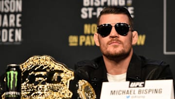 NEW YORK, NY - NOVEMBER 02: UFC Middleweight Champion Michael Bisping of England speaks to the media during the UFC 217 Press Conference inside Madison Square Garden on November 2, 2017 in New York City. (Photo by Jeff Bottari/Zuffa LLC/Zuffa LLC via Getty Images)