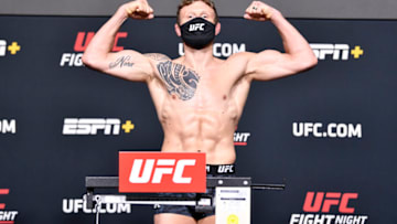 LAS VEGAS, NEVADA - MAY 21: In this UFC handout, Jack Hermansson of Norway poses on the scale during the UFC Fight Night weigh-in at UFC APEX on May 21, 2021 in Las Vegas, Nevada. (Photo by Chris Unger/Zuffa LLC/Getty Images)