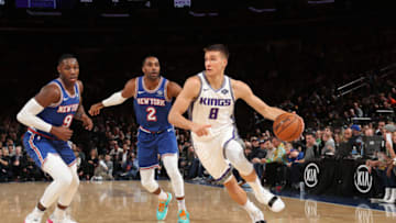 NEW YORK, NY - NOVEMBER 3: Bogdan Bogdanovic #8 of the Sacramento Kings handles the ball against the New York Knicks on November 3, 2019 at Madison Square Garden in New York City, New York. NOTE TO USER: User expressly acknowledges and agrees that, by downloading and or using this photograph, User is consenting to the terms and conditions of the Getty Images License Agreement. Mandatory Copyright Notice: Copyright 2019 NBAE (Photo by Nathaniel S. Butler/NBAE via Getty Images)