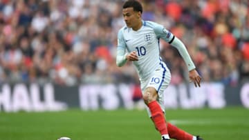 LONDON, ENGLAND - MARCH 26: Dele Ali of England in action during the FIFA 2018 World Cup Qualifier between England and Lithuania at Wembley Stadium on March 26, 2017 in London, England. (Photo by Mike Hewitt/Getty Images)