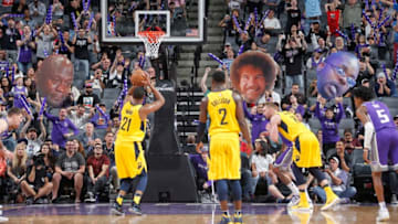 SACRAMENTO, CA - MARCH 29: Thaddeus Young #21 of the Indiana Pacers attempts a free-throw shot against the Sacramento Kings on March 29, 2018 at Golden 1 Center in Sacramento, California. NOTE TO USER: User expressly acknowledges and agrees that, by downloading and or using this photograph, User is consenting to the terms and conditions of the Getty Images Agreement. Mandatory Copyright Notice: Copyright 2018 NBAE (Photo by Rocky Widner/NBAE via Getty Images)