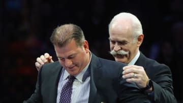 Mark Recchi is honored for his induction into the Hall of Fame prior to the Legends Classic game at the Air Canada Centre on November 12, 2017 in Toronto, Canada. (Photo by Bruce Bennett/Getty Images)
