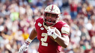 CHESTNUT HILL, MASSACHUSETTS - SEPTEMBER 07: AJ Dillon #2 of the Boston College Eagles carries the ball during the first half against the Richmond Spiders at Alumni Stadium on September 07, 2019 in Chestnut Hill, Massachusetts. (Photo by Tim Bradbury/Getty Images)
