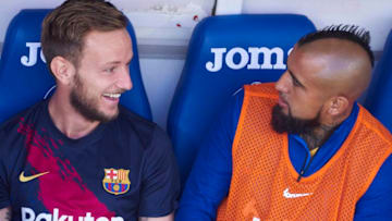 GETAFE, SPAIN - SEPTEMBER 28: Ivan Rakitic and Arturo Vidal, midfielders of FC Barcelona looks during the La Liga match between Getafe CF and FC Barcelona at Coliseum Alfonso Perez stadium on September 28, 2019 in Getafe, Spain. (Photo by Carlos Sanchez Martinez/Icon Sportswire via Getty Images)