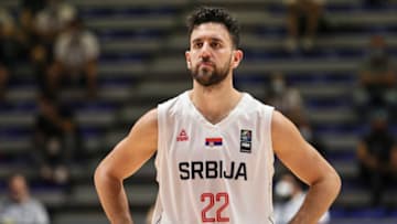 OKC Thunder guard: Vasilije Micic of Serbia looks on during the FIBA Basketball Olympic Qualifying Tournament . (Photo by Srdjan Stevanovic/Getty Images)
