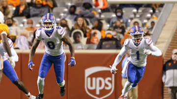 Dec 5, 2020; Knoxville, Tennessee, USA; Florida Gators wide receiver Trevon Grimes (8) and wide receiver Kadarius Toney (1) during the second half against the Tennessee Volunteers at Neyland Stadium. Mandatory Credit: Randy Sartin-USA TODAY Sports