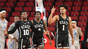 Dec 20, 2022; Lincoln, Nebraska, USA; Mississippi State Bulldogs forward Tolu Smith (1) signals to the team after a foul called against the Drake Bulldogs in the first half at Pinnacle Bank Arena. Mandatory Credit: Steven Branscombe-USA TODAY Sports