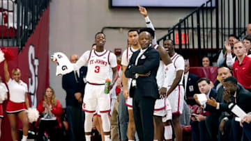 NEW YORK, NEW YORK - MARCH 01: The St. John's basketball bench celebrates against the Creighton Bluejays at Carnesecca Arena on March 01, 2020 in New York City. (Photo by Steven Ryan/Getty Images)