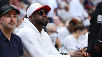 Former Miami Heat player Dwyane Wade looks on courtside during the second half in Game Two of the Eastern Conference Semifinals(Photo by Michael Reaves/Getty Images)